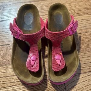 Birkenstock Pink Textured Thong Sandals with Buckle